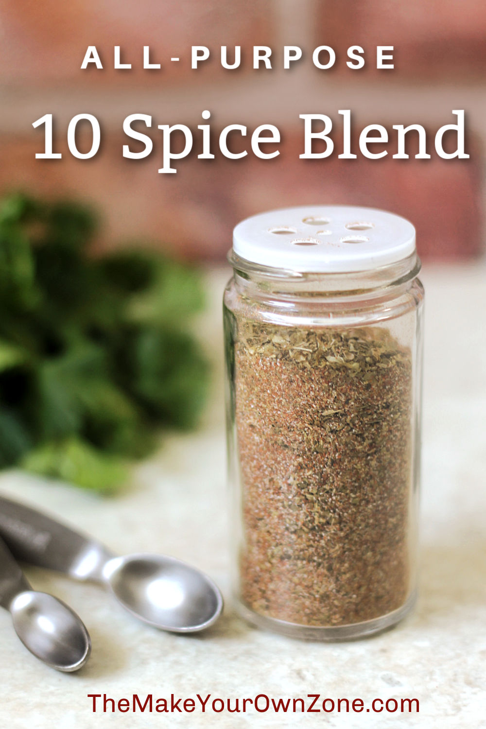 A homemade spice blend in a small glass jar.