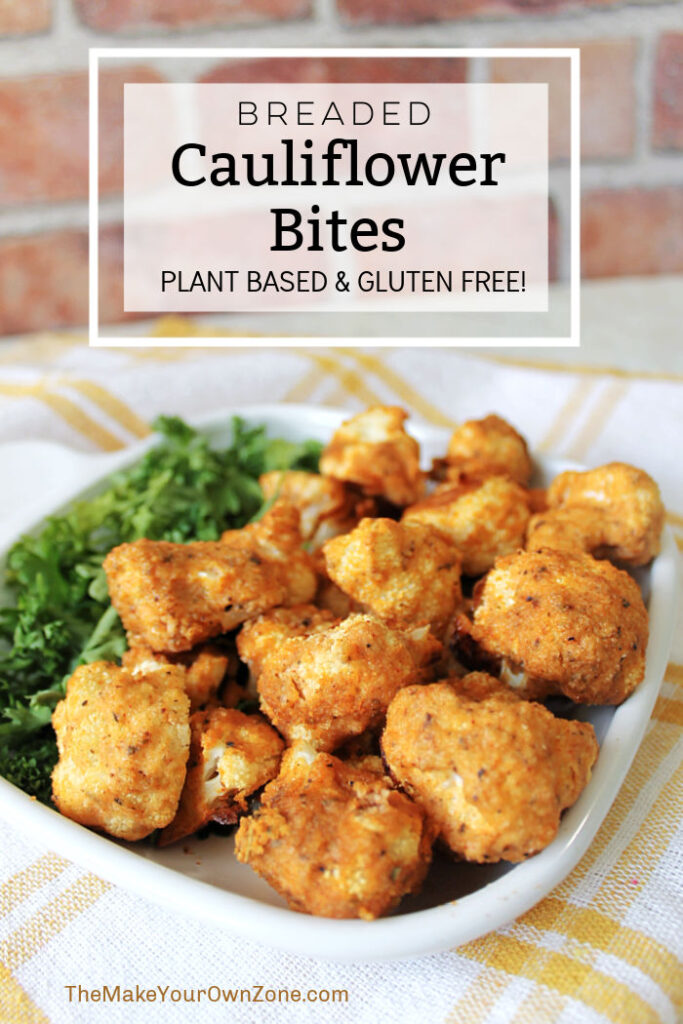 A plate of breaded vegan cauliflower bites