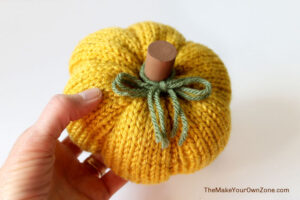 A homemade knit pumpkin.