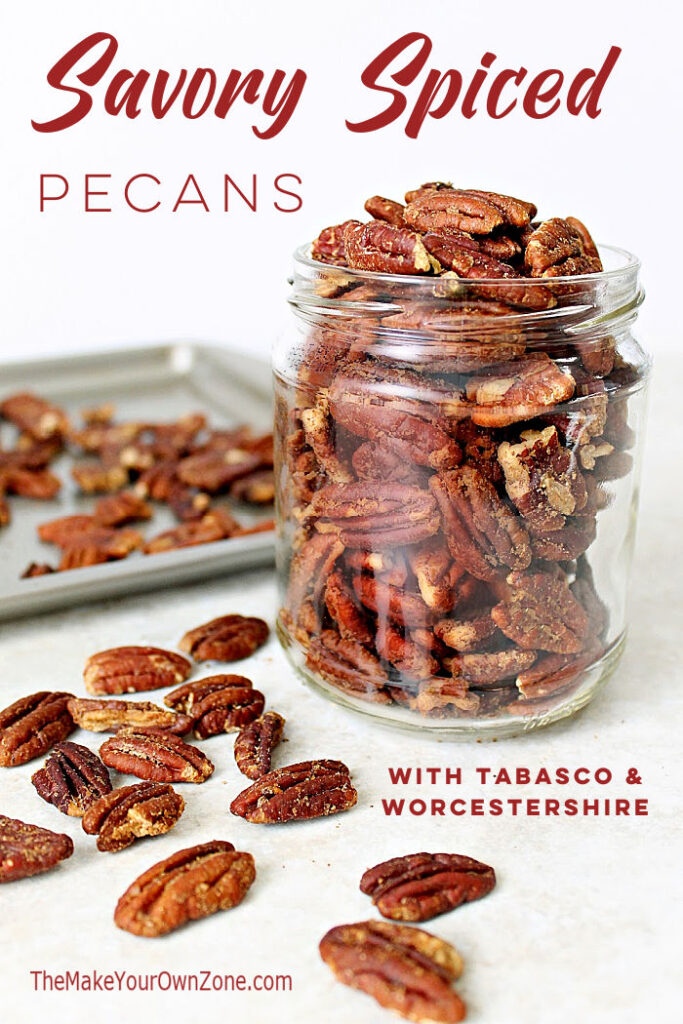 A jar of spiced pecans for gift giving