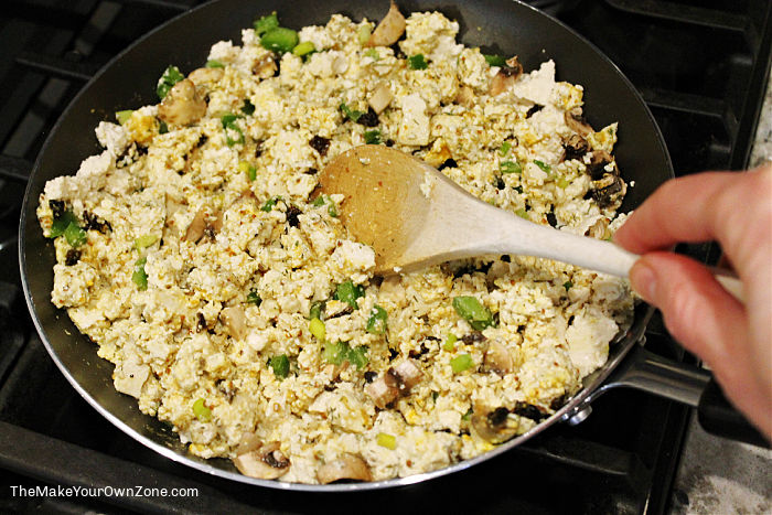 Cooking tofu scramble on the stovetop