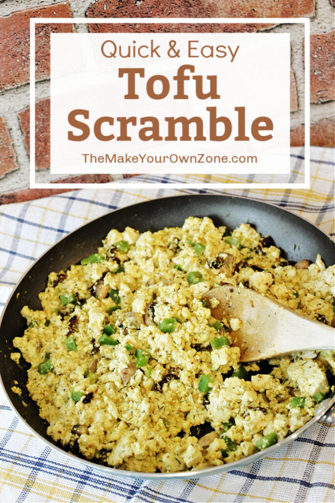 A skillet with a homemade tofu scramble