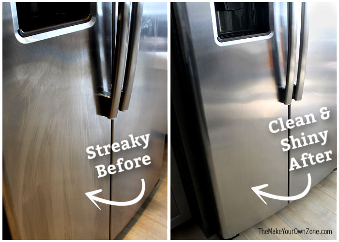 Cleaning stainless steel refrigerator doors.