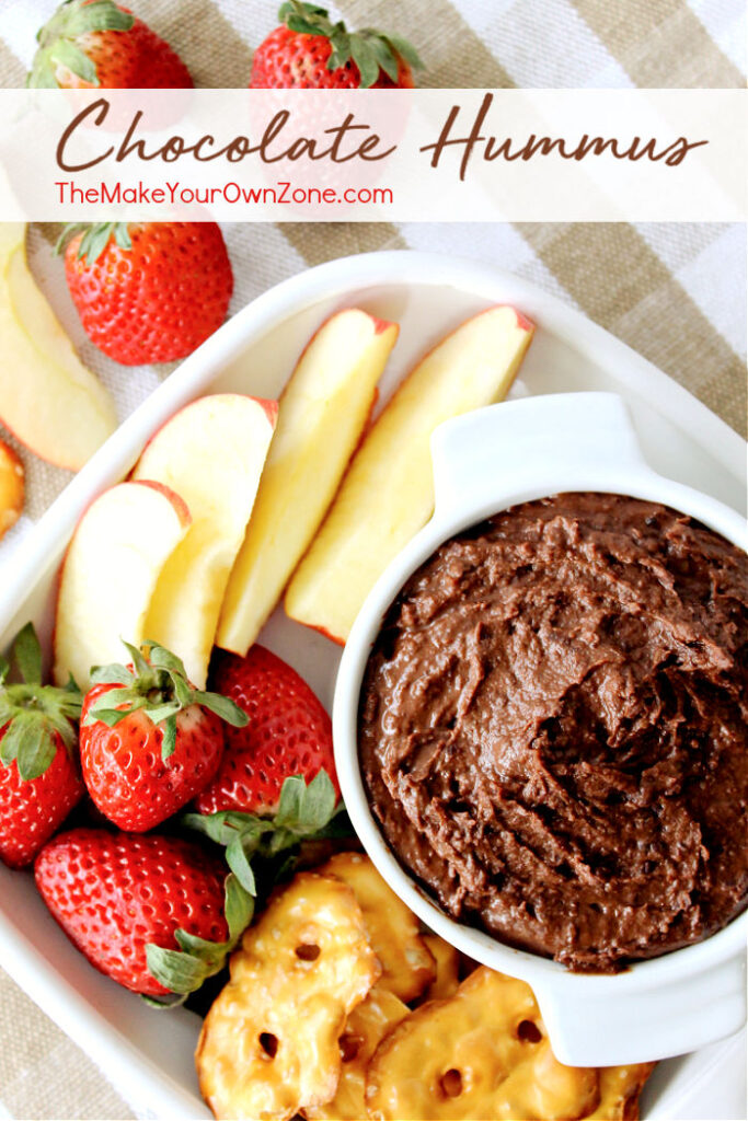 chocolate hummus on a plate with fruit