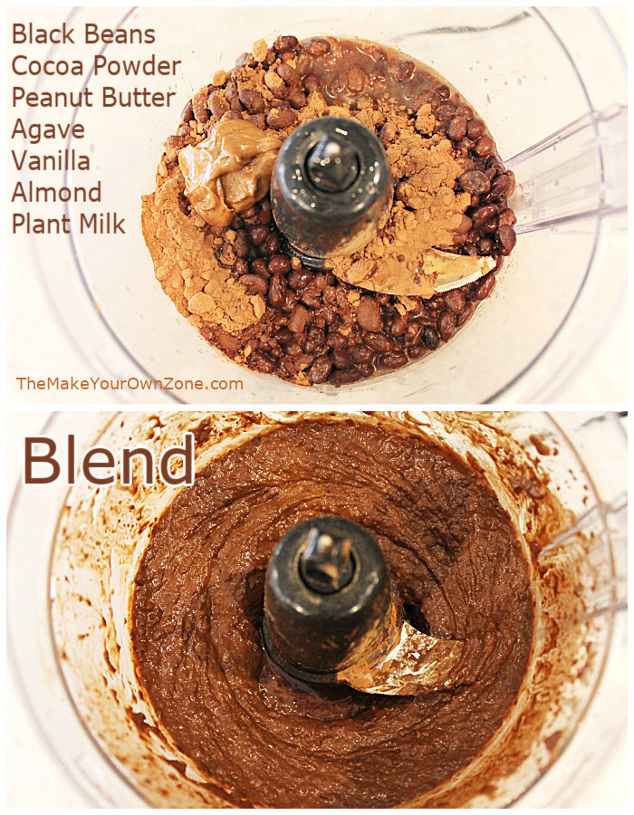 ingredients for chocolate hummus in a food processor
