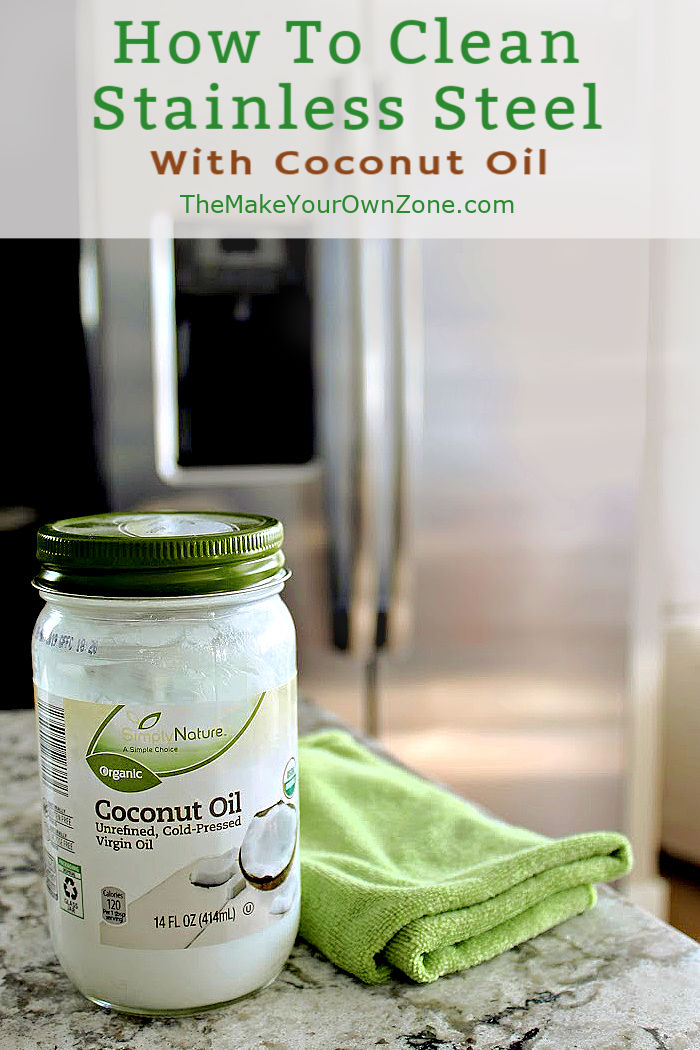 A jar of coconut oil for cleaning stainless steel