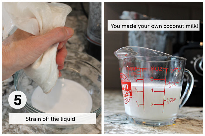 Homemade coconut milk in a measuring cup