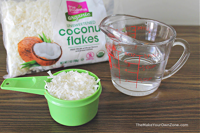 Using coconut flakes and water to make homemade coconut milk