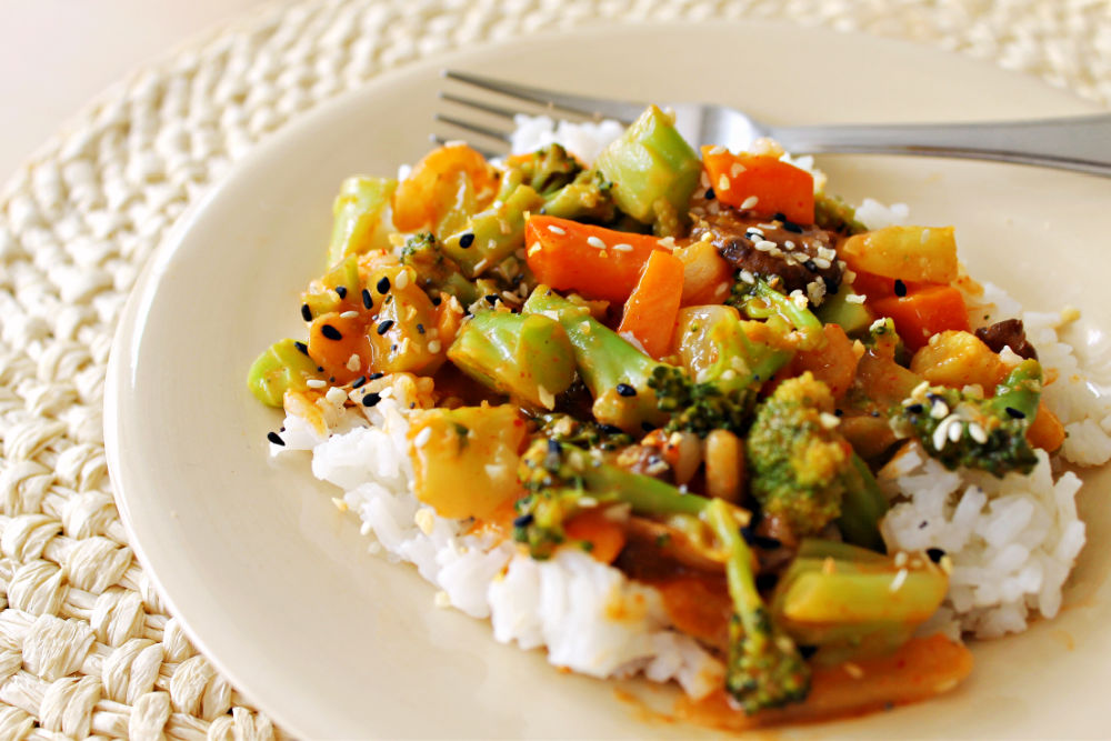 Thai coconut curry sauce and vegetables over rice