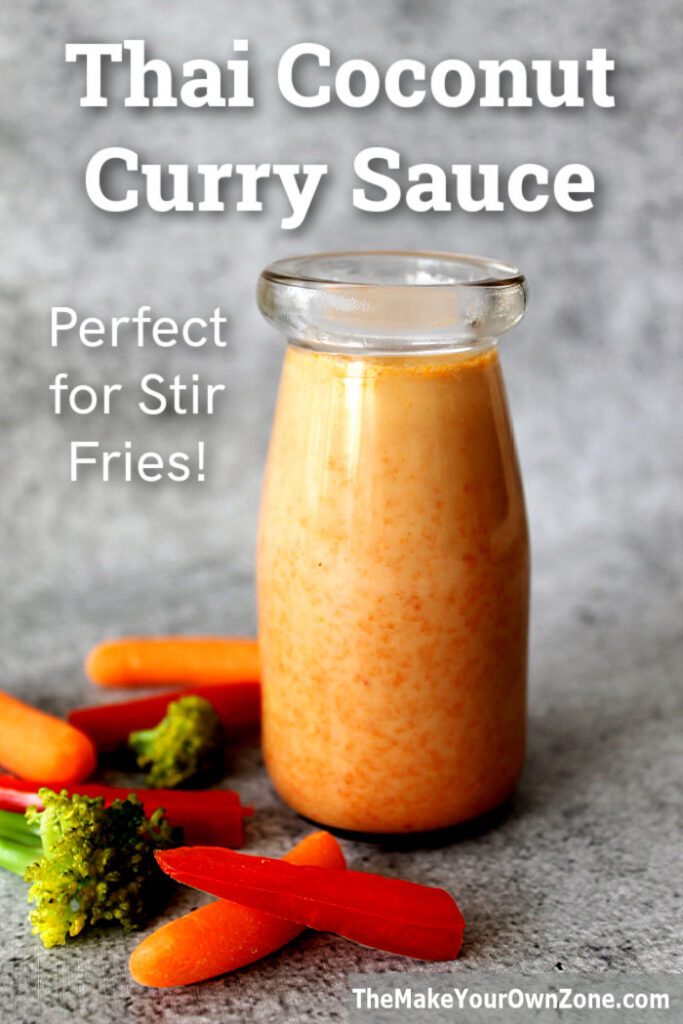 Homemade Thai coconut curry sauce in a bottle