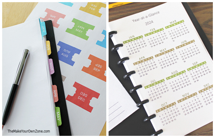 printable divider tabs and calendars for homemade planners