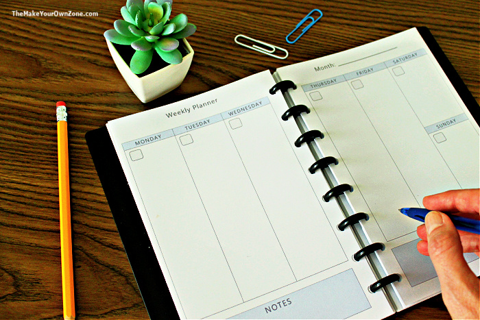 a free weekly planner pages in an Arc notebook