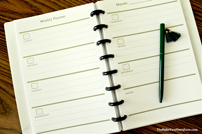 weekly planner page in a  disc bound notebook
