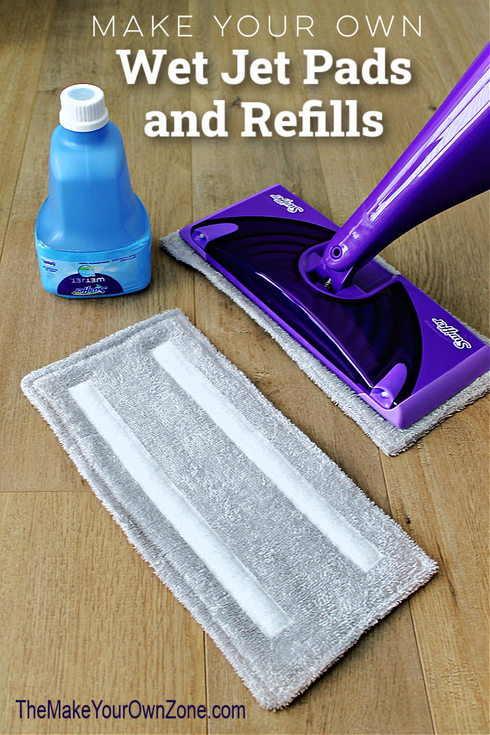 A homemade wet jet mop pad and refill bottle