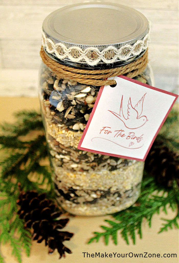 A layered jar gift using bird seed