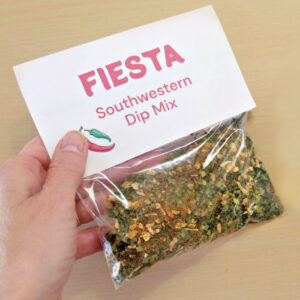 a bag of homemade southwestern fiesta dip mix for gift giving