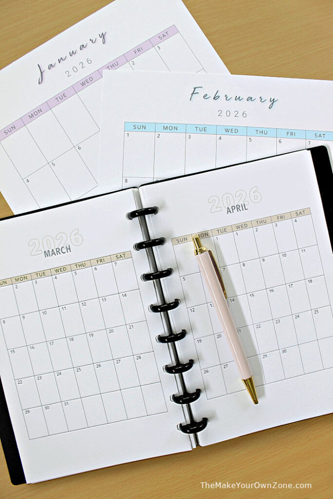 Homemade planner with free printable calendars