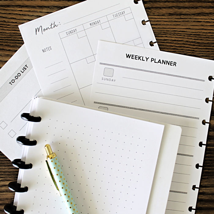 Printable planner pages for disc bound notebooks