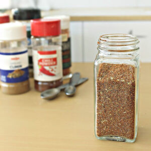 A jar of homemade chili seasoning spice mix