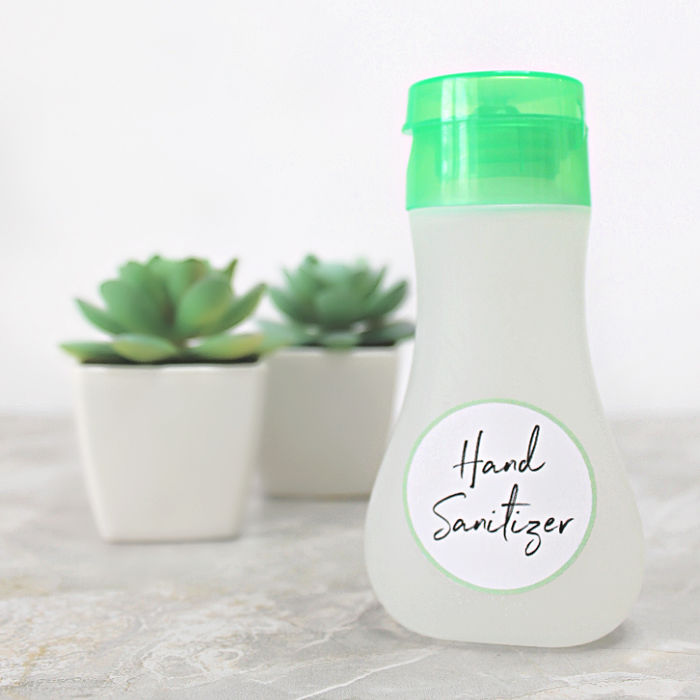 A bottle of homemade hand sanitizer