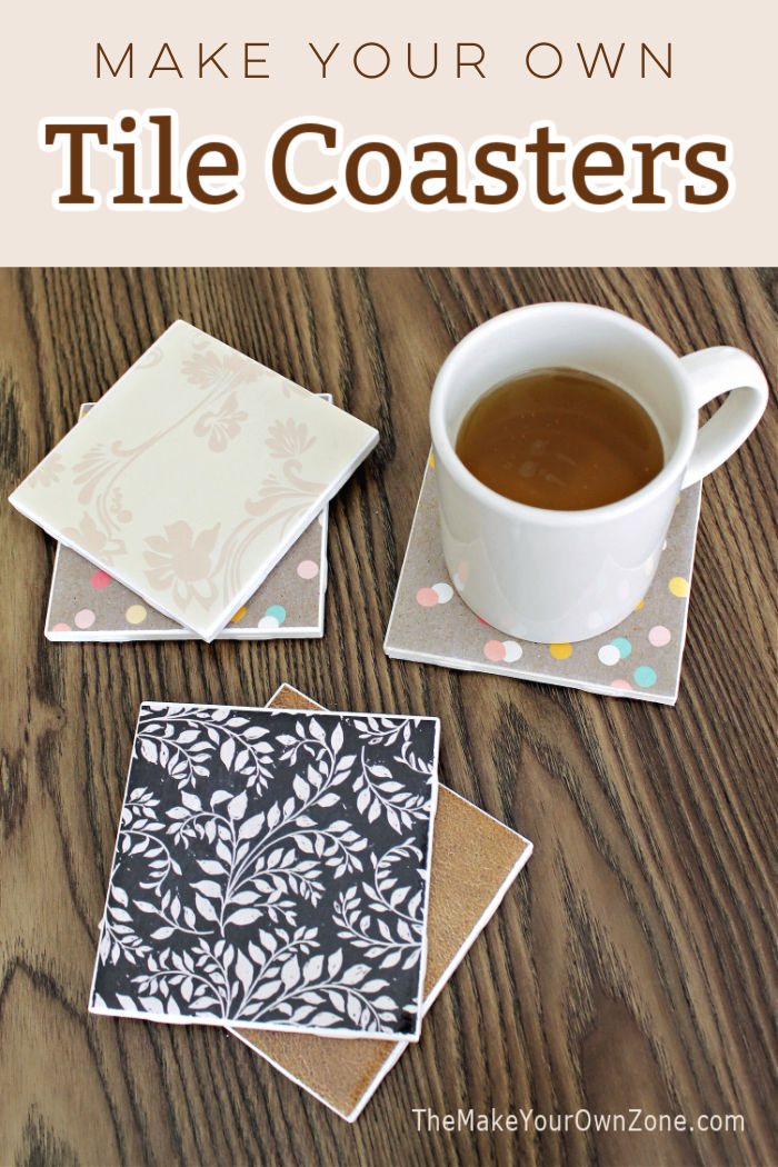 Homemade tile coasters made with scrapbook paper