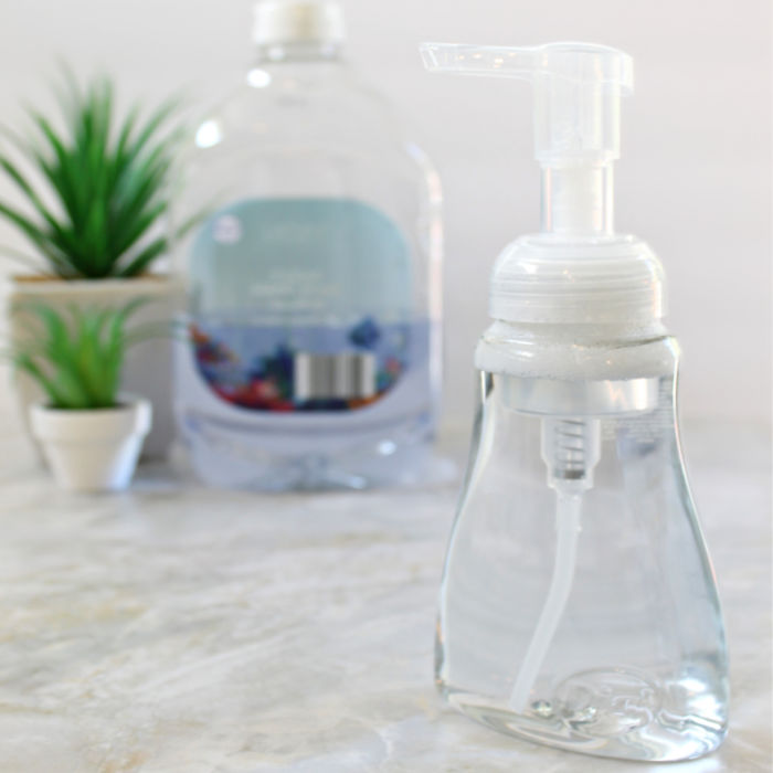 A bottle of DIY foaming hand soap refills