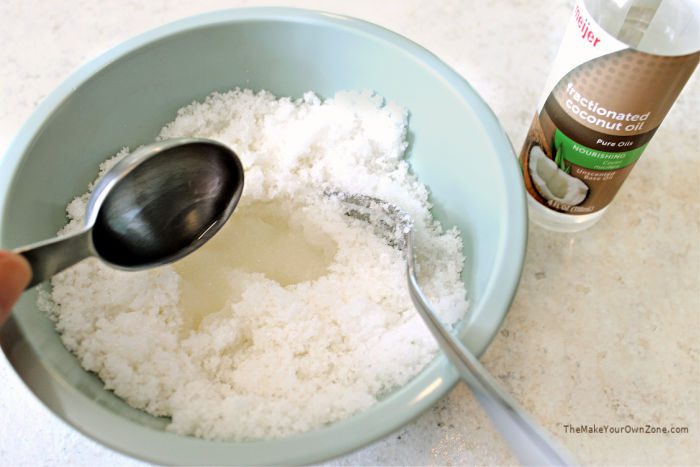 Mixing together a homemade sugar scrub