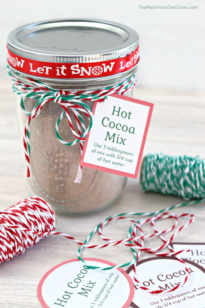 Food gift jar of homemade hot chocolate mix