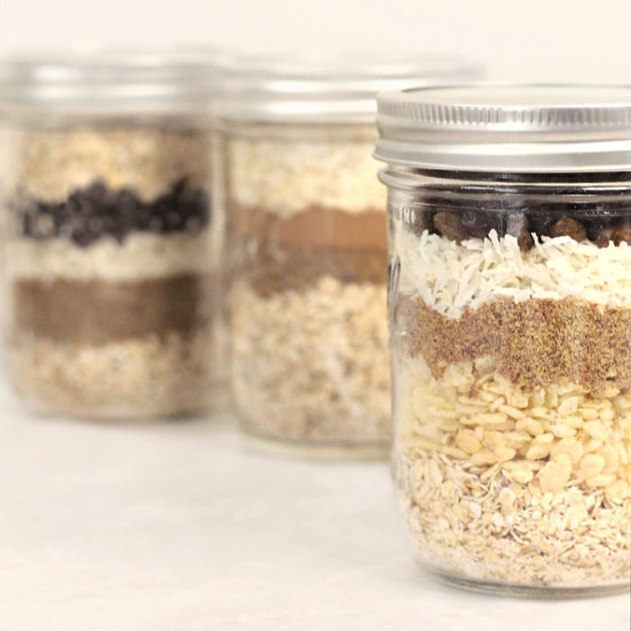 three jars of healthy energy bites mix