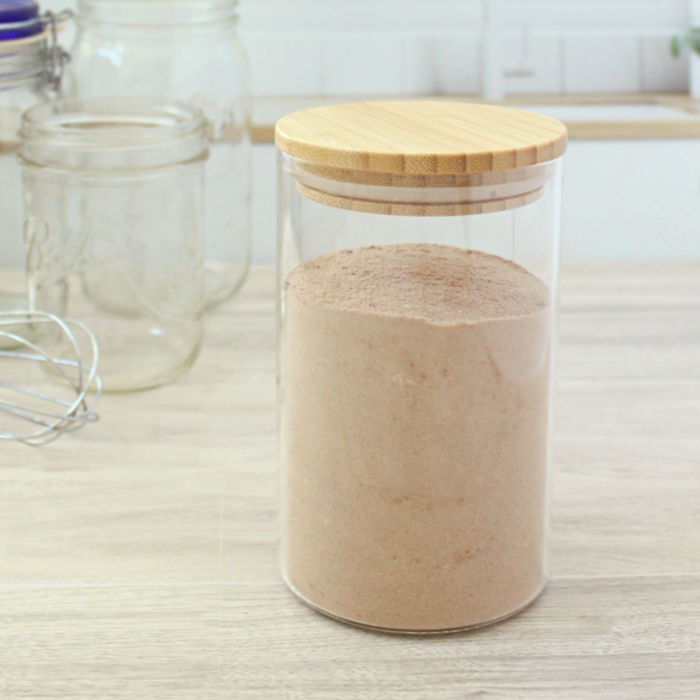 A jar of homemade chocolate cake mix