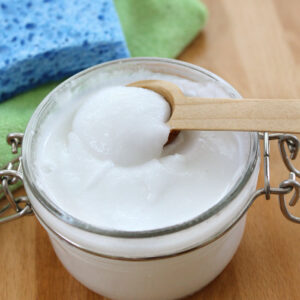 A jar of homemade soft scrub with borax
