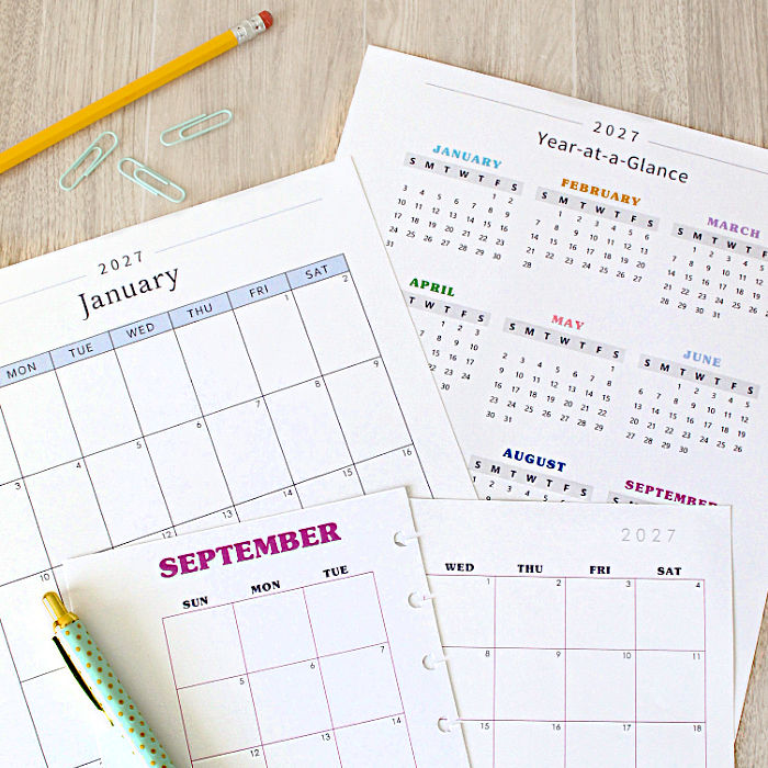 free printable 2027 calendars for planners